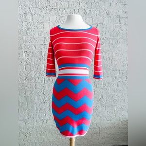 Lilly Pulitzer Pink and Blue Lindsay Chevron Striped Sweater Dress Size XS